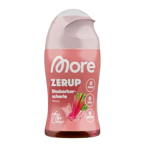 MORE Zerup Rhabarberschorle, 65 ml – Zuckerfreier Sirup für fruchtige Getränke - Hochkonzentrierter Sirup für bis zu 8 Liter Getränk, zuckerfrei und vegan. Ideal für alle, die Geschmack ohne Kalorien suchen. Praktisch für unterwegs!