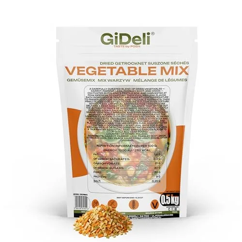 GiDeli Suppengewürz 500g - Gemüsebrühe ohne Salz - Trockengemüse ohne Zusatzstoffe, natürlich getrocknet – ideal für Suppen, Soßen & Eintöpfe