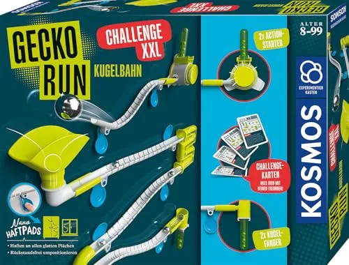 KOSMOS Gecko Run Challenge XXL - Interaktive Kugelbahn mit 32 kniffligen Herausforderungen, ideal für Kinder ab 8 Jahren. Haftet an glatten Oberflächen und fördert kreatives Bauen!
