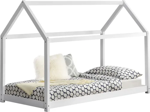 [en.casa] Kinderbett Netstal 80x160cm - Traumhaftes Hausbett aus Kiefernholz - Kleinkindbett in Haus-Optik aus robustem Kiefernholz, ideal für gemütliche Schlafmomente. Leichte Montage und max. Belastbarkeit von 50 kg.