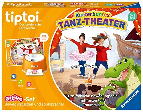 Ravensburger tiptoi Spiel 00122 ACTIVE Set Kunterbuntes Tanz-Theater - Bewegungsspiel für 1-6 Spieler ab 3 Jahren, fördert Motorik und Spaß an Bewegung