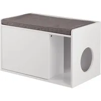 Katzenschrank Katzenkommode - Sitzbank für Katzen bis 200 kg - Praktische Katzenkommode in Weiß, ideal als Sitzbank und Katzenklo-Möbel, aus MDF mit stabiler Bauweise für langanhaltende Nutzung.