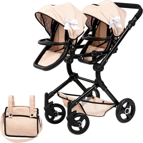 Bayer Design Zwillingspuppenwagen Twin NEO - Hochwertiger Puppenwagen für Zwillingspuppen bis 46 cm, mit höhenverstellbarem Griff und beweglichen Vorderrädern für höchsten Komfort beim Spielen.
