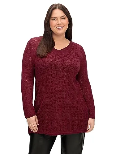 Sheego Damen Große Größen Pullover aus Ajourstrick, in Leichter A-Linie Citywear feminin V-Ausschnitt -