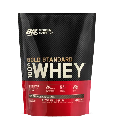 Optimum Nutrition 100% Whey Gold Standard - Double Rich Chocolate (450g) - Diätergänzungsmittel mit hochwertigem Protein, ideal für Muskelaufbau und Regeneration, köstlicher Schokoladengeschmack.