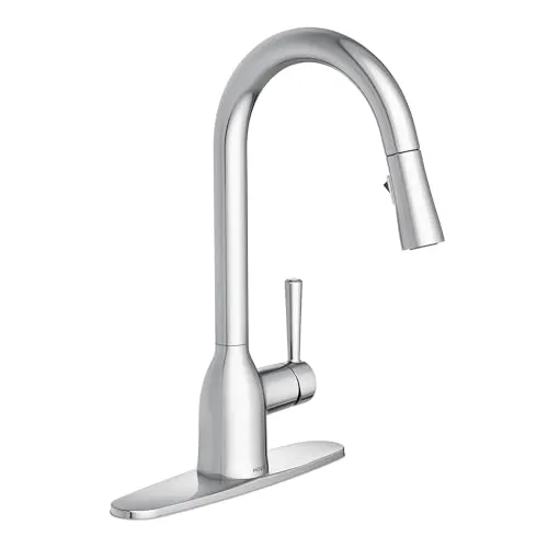 Moen Adler Wasserhahn, Chrom, ein Hebel, hoher Bogen, Küchenspüle, mit Power Clean, moderne Küchenarmatur mit herausziehbarem Sprüher, 87233