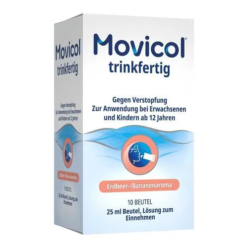 Movicol Trinkfertig 25 ml Beutel Erdbeer/Banane - Praktische Lösung für eine angenehme Einnahme, ideal für Erwachsene und Jugendliche zur Unterstützung einer regulären Darmtätigkeit.