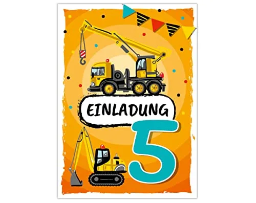 Einladungskarten zum 5. Kindergeburtstag fünfte Geburtstag Jungen Baustelle Geburtstagseinladungen 12
