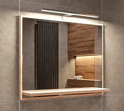 HAJDUK FURNITURE Badspiegel IP44 mit Beleuchtung und Ablage - Badezimmer Wandspiegel mit LED-Beleuchtung (4000K) und praktischer Ablagefläche für Kosmetik und Pflegeprodukte – ideal für platzsparende Lösungen im Bad.