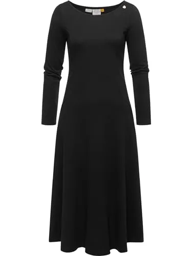 Stylisches A-Linien-Kleid RAGWEAR "Appero Long" für Damen - Kleider: Bequemes Langarm Midikleid aus 70% Baumwolle, ideal für kalte Tage, mit tailliertem Schnitt und liebevollen Details - 100% vegan und pflegeleicht!