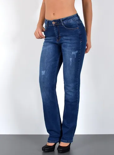 ESRA Damen Straight-Jeans High Waist - Geradeschnitt Stretch Jeans bis Größe 7XL - Die ESRA Damen Straight-Jeans mit hohem Bund bietet perfekten Sitz und hohen Tragekomfort. Ideal für jeden Anlass, von Business bis Freizeit. Erhältlich in vielen Farben und Waschungen, auch in Übergrößen bis 7XL.