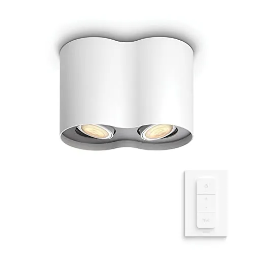Philips Hue White Ambiance Pillar 2er Spot, weiß 2x250lm inkl. Dimmschalter, dimmbar, alle Weißschattierungen, steuerbar via App, kompatibel mit Amazon Alexa (Echo, Echo Dot), alte Generation