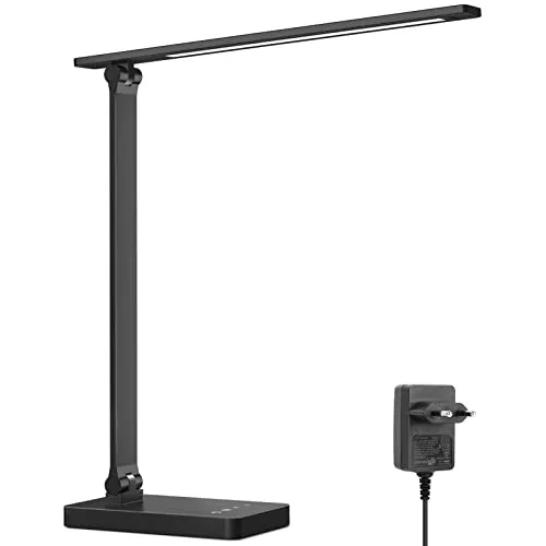 Lepro Schreibtischlampe, LED Tischlampe Dimmbar, Nachttischlampe 750LM 3 Farben und 5 Helligkeitsstufen, Tageslichtlampe, Tischleuchte, Schreibtisch Lampe für Kinder, Büro, Kunststoff, Schwarz