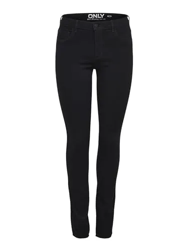 ONLY Onlrain Reg Skinny Jeans für Damen - Black Denim, L/32L - Moderne Skinny Jeans mit mittlerer Leibhöhe für optimalen Tragekomfort. Perfekt kombinierbar und ideal für modebewusste Frauen, die ihren Stil auffrischen möchten. Model: OnlRain Life Reg Skinny Dnm Noos.