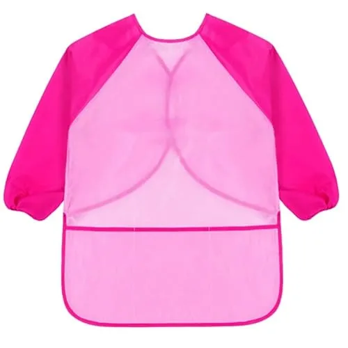 KIMMAX Bastelschürze kinder, Malschürze Malerkittel mit Ärmeln für Kinder von 3 bis 7 Jahren für Schule Kunst Malerei,Kochen,Rosa (M,100-125 cm)