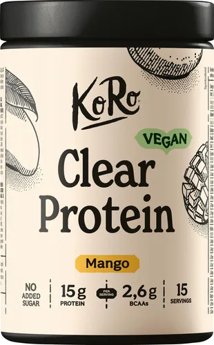 KoRo Vegan Clear Protein Mango 300 g - Fruchtiger Protein-Drink - Pflanzenproteine: Leicht lösliches, veganes Proteinpulver mit 15,2 g Protein und 2,6 g BCAAs pro Portion, ohne Zuckerzusatz und mit erfrischendem Mango-Geschmack!