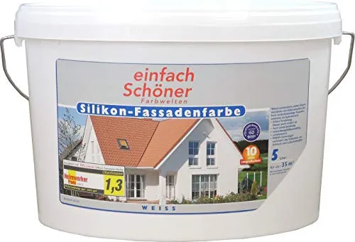 5L Einfach Schöner Silikon Fassadenfarbe Weiß - Hochdeckende Außenfarbe - Lacke für den Außenbereich, hochdeckend und matt, ideal für langlebige Fassadengestaltung mit einfacher Anwendung.