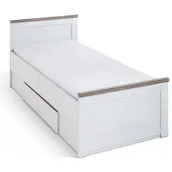 Stella Trading Stilvolles Einzelbett 90 x 200 cm - Jugendbett im Landhausstil mit Bettkasten, elegantes Pinie Weiß und Trüffel Dekor