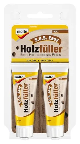 Molto S.O.S Easy Holzfüller, 2x 20 ml - Holzkitt für schnelle Reparaturen, ideal für alle Holzarten, Innen und Außen. Praktisches Doppelpack mit Mini-Tube für weniger Reste.