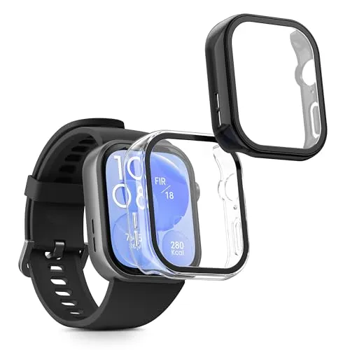 kwmobile 2X Cover kompatibel mit Huawei Watch Fit 3 Hülle - Fullbody Fitnesstracker Case Set aus Glas - Transparent Schwarz