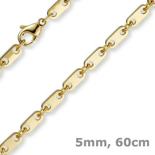 Herren 5mm Plattenkette aus 585 Gelbgold, 60cm - Elegante Halskette für Herren aus 14 Karat Gold, 60cm lang, ideal für stilvolle Auftritte und besondere Anlässe.