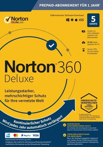 Norton 360 Deluxe / 5 Geräte / 1 Jahr / Abo / KEY (ESD)