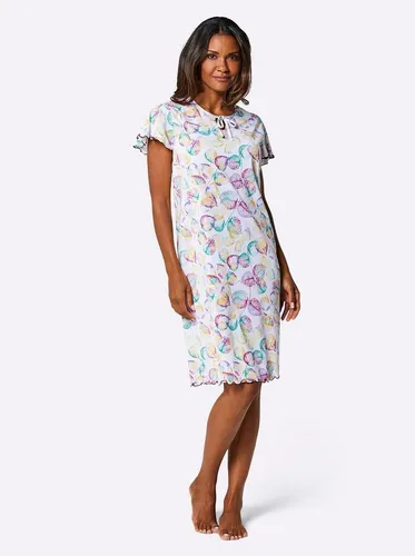 Witt Schlafanzug Nachthemd - Ecru-Violett Bedruckt - Pyjamas, ärmellos und aus weichem Single-Jersey für optimalen Schlafkomfort, ideal für warme Nächte.