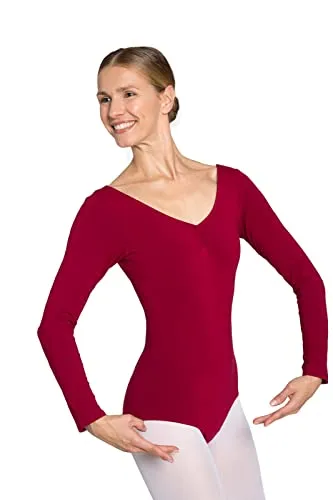 tanzmuster Body Damen Ballettanzug Isabelle - Eleganter Ballettanzug mit langen Ärmeln und raffiniertem Ausschnitt, ideal für Tänzerinnen, gefertigt aus hochwertigem, bequemen Material.