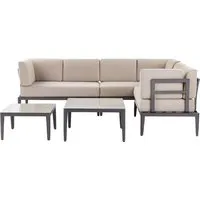 BELIANI Lounge Set Grau u. Beige - Aluminium Gartenmöbel für 6 Personen - Modulares Aluminium Lounge Set für Garten und Terrasse, mit zwei Tischen und bequemen Auflagen. Ideal für gesellige Stunden im Freien, UV-beständig und korrosionsfrei.