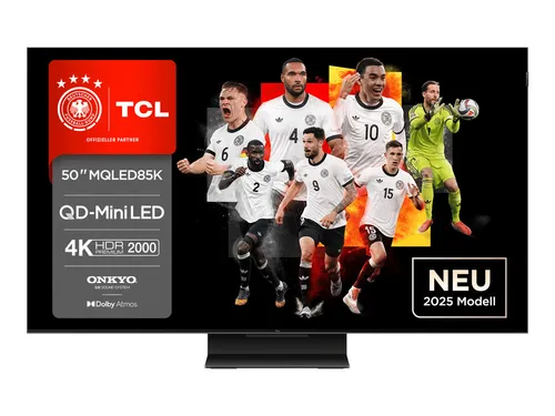 TCL 50MQLED85K QLED Mini LED TV - Fernseher mit 50 Zoll 4K Ultra HD, HDR 10+ und Dolby Vision IQ für beeindruckende Bildqualität. Ideal für Gamer mit 144 Hz und Game Master Funktion.