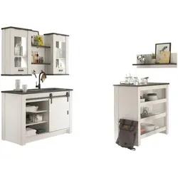 Furn.Design Küchenbuffet Stove - 6-teiliges Set in Weiß Pinie und Anthrazit - Buffetschränke, modernes Landhausdesign mit Soft-Close-Funktion und nachhaltigem FSC®-zertifiziertem Holz, ideal für eine stilvolle und praktische Küchengestaltung.