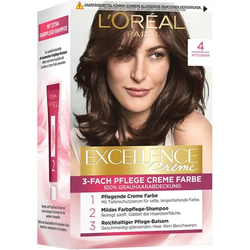 LOreal-Paris Haarfarbe ColorationExcellence 3-Fach Pflege Creme Farbe 4 Mittelbraun 1 Stk. (6,99 € / 1 Stk.)