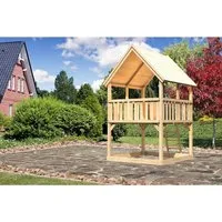 Karibu Spielturm Luis mit Satteldach - Robuster Spielturm aus nordischer Fichte, ideal für Kinder von 3 bis 14 Jahren. Stabile 90 mm Pfosten und sicheres Design garantieren Spielspaß und Sicherheit im eigenen Garten.