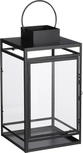 Mica Laterne Storm schwarz aus Eisen 36 x 19 x 19,5 cm - Deko-Accessoires: Stilvolle Laterne aus robustem Eisen, ideal für stimmungsvolle Beleuchtung in Ihrem Wohnraum oder Garten.