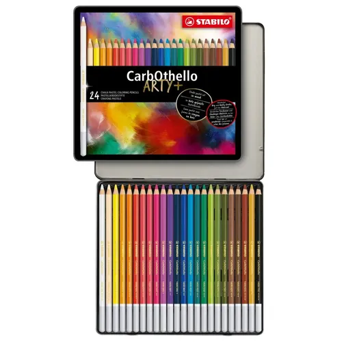 Stabilo Pastellstifte CarbOthello ARTY+ - 24 Stück Chalk Pastel im Metall-Etui, hochwertige Pigmente für brillante Farben und hohe Lichtbeständigkeit