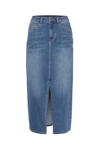 KAFFE Rock KAsinem Damen Rock Denim Maxirock High Waist Lang Jeansrock mit Schlitz Skirt Medium Blue Denim 42