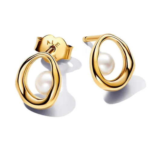 Pandora Paar Ohrstecker Oval mit Perle in Goldfarben - Elegante Ohrstecker aus hochwertigem Material, ideal für besondere Anlässe oder den Alltag, mit schimmernden Perlen für einen klassischen Look.