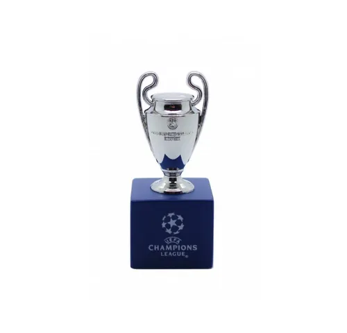 UEFA Champions League Dekoobjekt Pokalreplika auf Holzpodest - Stilvolles Dekoobjekt mit einer Höhe von 4 cm und einer Breite von 5 cm, perfekt für Fans und Sammler, um die Leidenschaft für den Fußball auszudrücken.