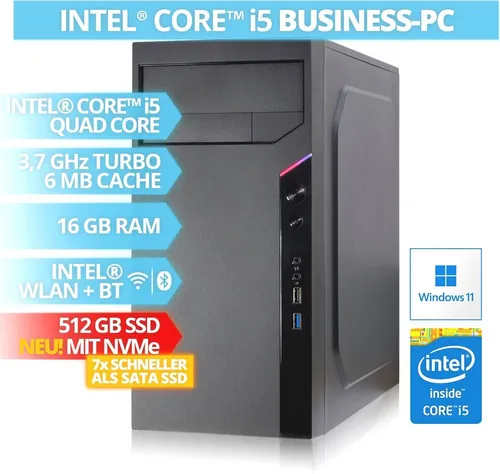 BRAINZAP Intel Core i5 Quad-Core Business PC - PC-Systeme mit 16 GB RAM und superschneller 512 GB NVMe SSD für flüssiges Arbeiten und Multitasking. Ideal für Büroanwendungen und kreative Projekte!