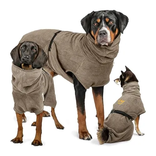 Rudelkönig Hundebademantel aus 100% Baumwolle - Saugstark und kuschelig für große Hunde - Schnelles Trocknen für deinen Vierbeiner! Unser hochwertiger Bademantel aus 100% Baumwolle schützt vor Kälte und sorgt für kuschelige Wärme nach dem Baden.
