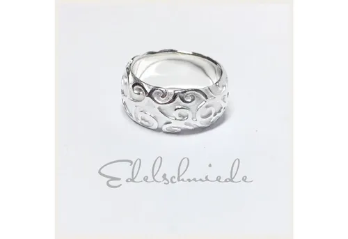 Silberring 925 Echt Silber Bandring Ringgröße 61 mit floraler Struktur - Eleganter Silberring aus 925 Sterling Silber, breiter Design mit floralen Mustern. Ideal für besondere Anlässe oder als modisches Accessoire.