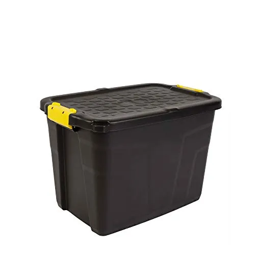 Strata Aufbewahrungsbox 60 L - Hohe Belastbarkeit - Aufbewahrungsbehälter mit Deckel, ultra robust, schützt gegen Feuchtigkeit und Staub, tragbar mit stabilen Griffen, stapelbar und bis zu 630 kg belastbar.