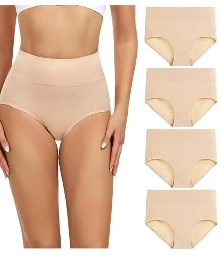 wirarpa Damen Unterhosen Baumwolle Slips Damen Hoher Taille Atmungsaktive Taillenslip Wochenbett Unterwäsche Mehrpack Größen 32-58, Hautfarbe, X-Large (46/48)