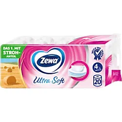 Zewa Toilettenpapier Ultra Soft, 4-lagig - Toilettenpapier, 4-lagig, extrem saugstark und dermatologisch getestet. Nachhaltig mit Strohanteil, in 100% recycelbarer Verpackung.