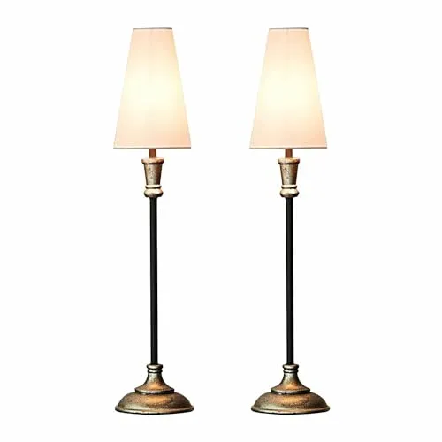 LOBERON 2er Set Tischleuchte Obsonville Silber Schwarz Creme - Elegante Tischlampen im 2er Set mit klassischem Design und hohem, schlanken Look. Perfekt für stilvolle Akzente in jedem Raum.