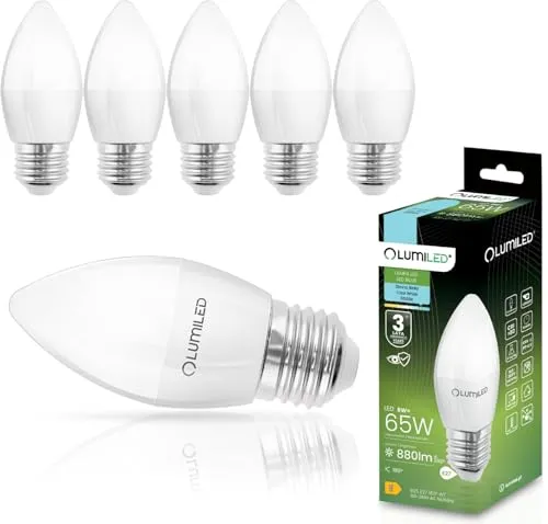 Lumiled B35 E27 Fassung LED Lampe 8W (ersetzt 65W) 880 Lumen Kerze Milch Glas Leuchtmittel in Kerzeform 6500K Kaltweiß Birne Lampen 180° Grad Abstrahlwinkel LED Lampen Kerzenbirnen 6er-Pack