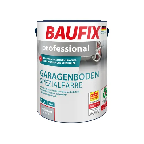 BAUFIX professional Garagenboden Spezialfarbe - 5 Liter, silbergrau matt, hochspezialisierte Beschichtung für langlebige und strapazierfähige Böden