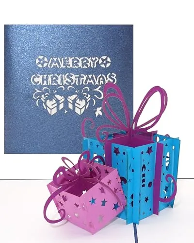 Weihnachtskarte Geschenke Merry Christmas, Christmas Greeting Card, Weihnachtskarte mit Weihnachtsgeschenken, Pop Up Karte zu Weihnachten, 3D Karten, Adventskarte,