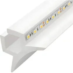 Sockelleiste für 2 LED-Streifen 2m Bogen Weiß - LED Streifen Sockelleiste mit dekorativem Profil, sorgt für indirekte Beleuchtung und spektakuläre Raumakzente. Hergestellt aus stoßfestem und wasserbeständigem Polymer für einfache Montage und Lackierung.