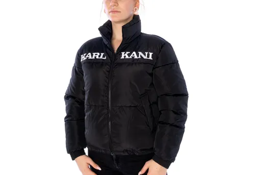 Karl Kani Retro Essential Puffer Jacke - Schwarz M - Funktionsjacke mit gefüttertem Stehkragen und elastischen Bündchen für optimalen Komfort. Ideal für kalte Tage und im angesagten Oversized-Schnitt.